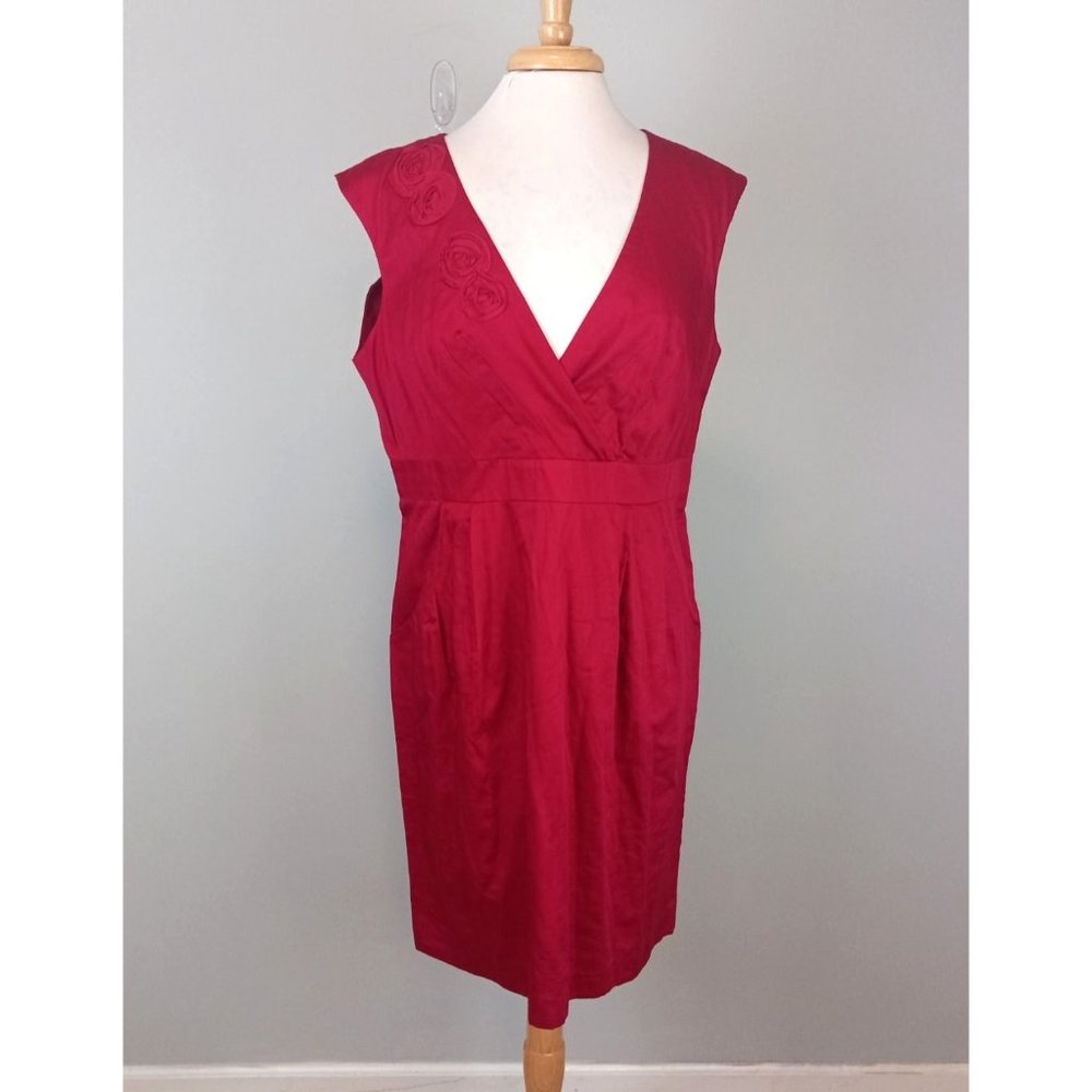Loft V-Neck Floral Accent Sheath Dress Pink Size 16